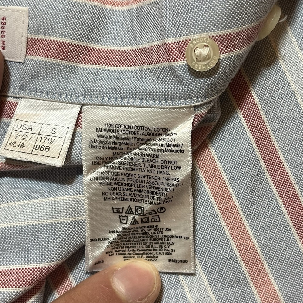 Brooks Brothers Shirt Men Small Blue Pink Striped Regent Fit Button Down READ * - Picture 10 of 13